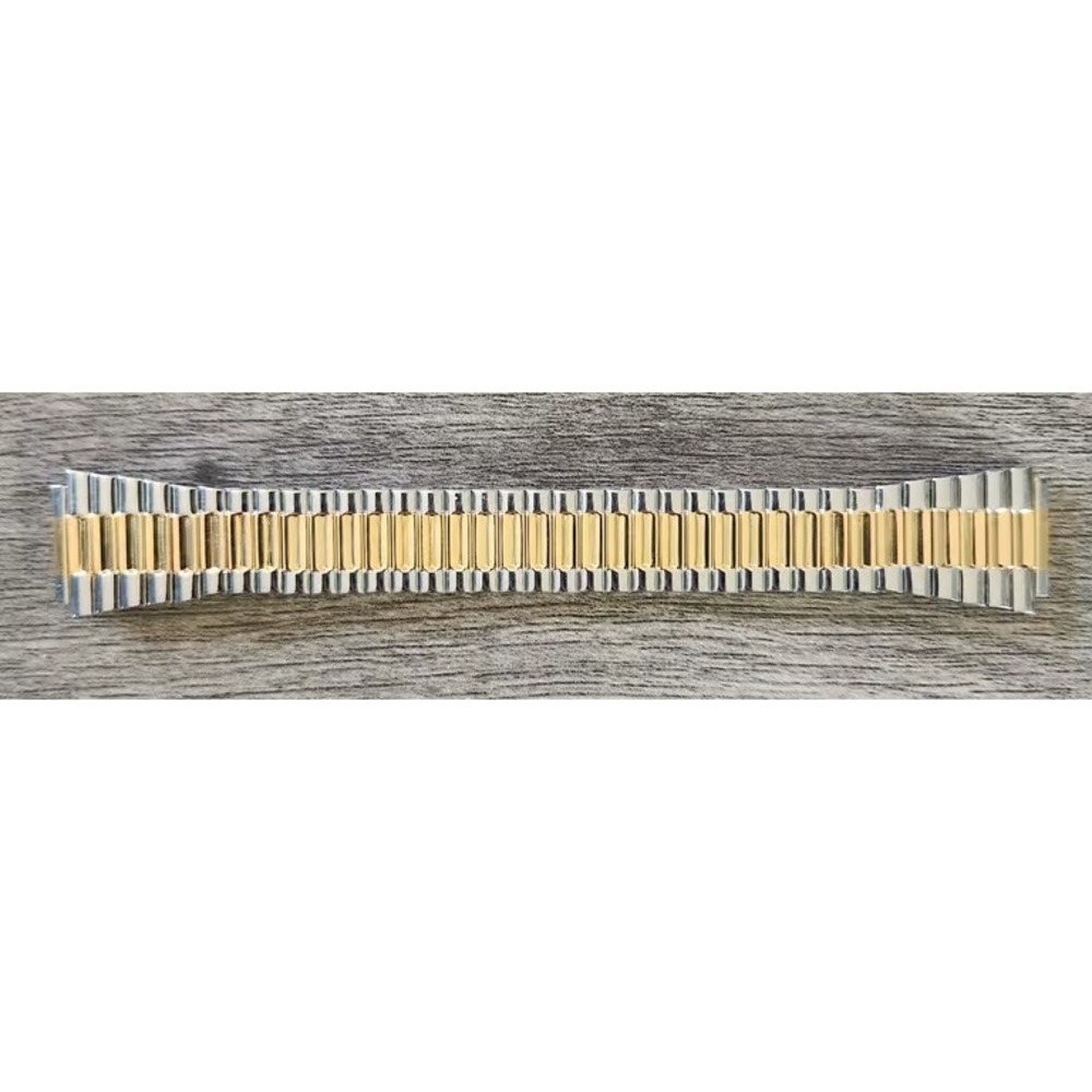 Vintage Two Tone Stainless Steel Expansion Watch Band Tapered Stretch Bracelet